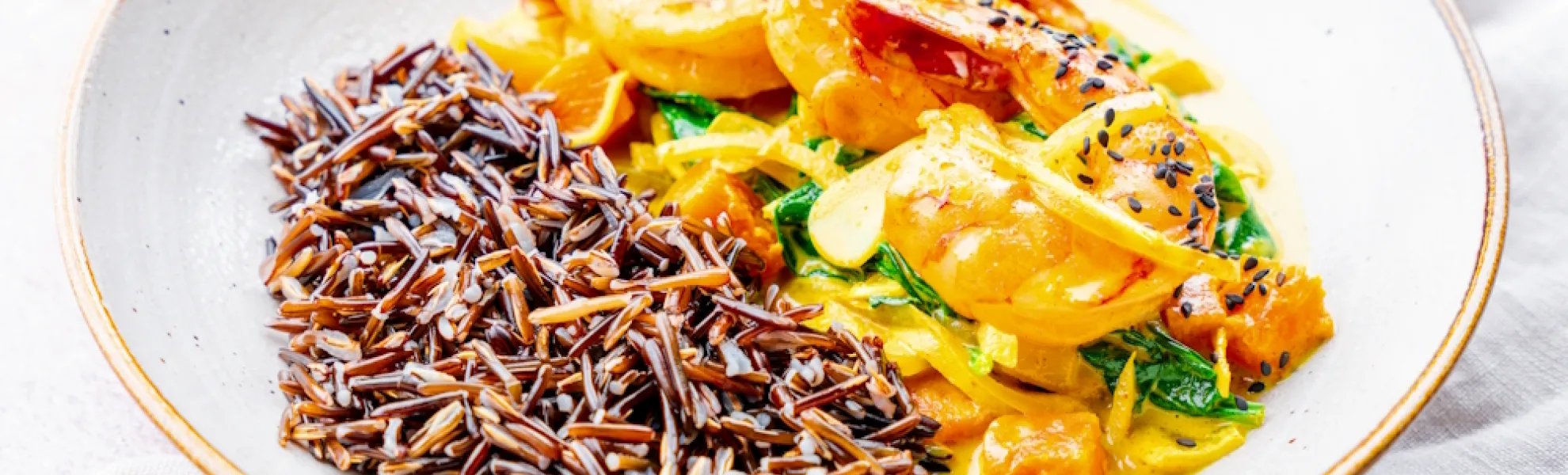 Freshwater Shrimp Curry, Butternut Squash, Mango, and Black Sesame